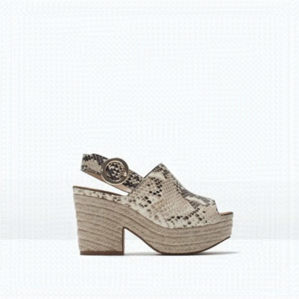 Zara Snake skin Print Wedge Platform Buckle Strap , vero retro leather